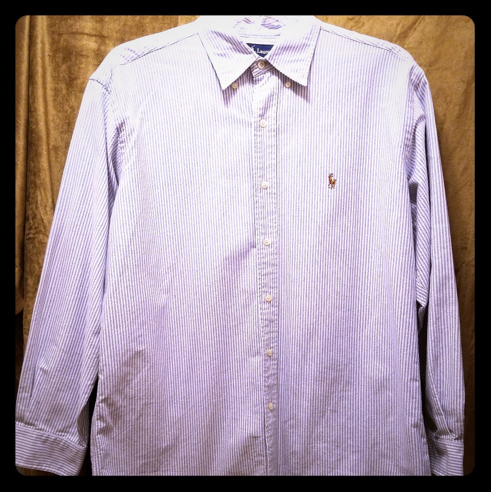 Ralph Lauren Men's Blue and White Pinstripe Dress Shirt